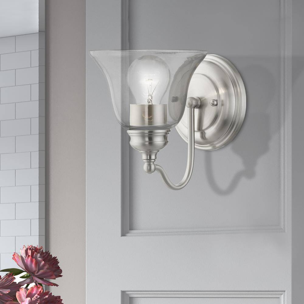 Brushed Nickel Clear Glass 1-Light Vanity Sconce