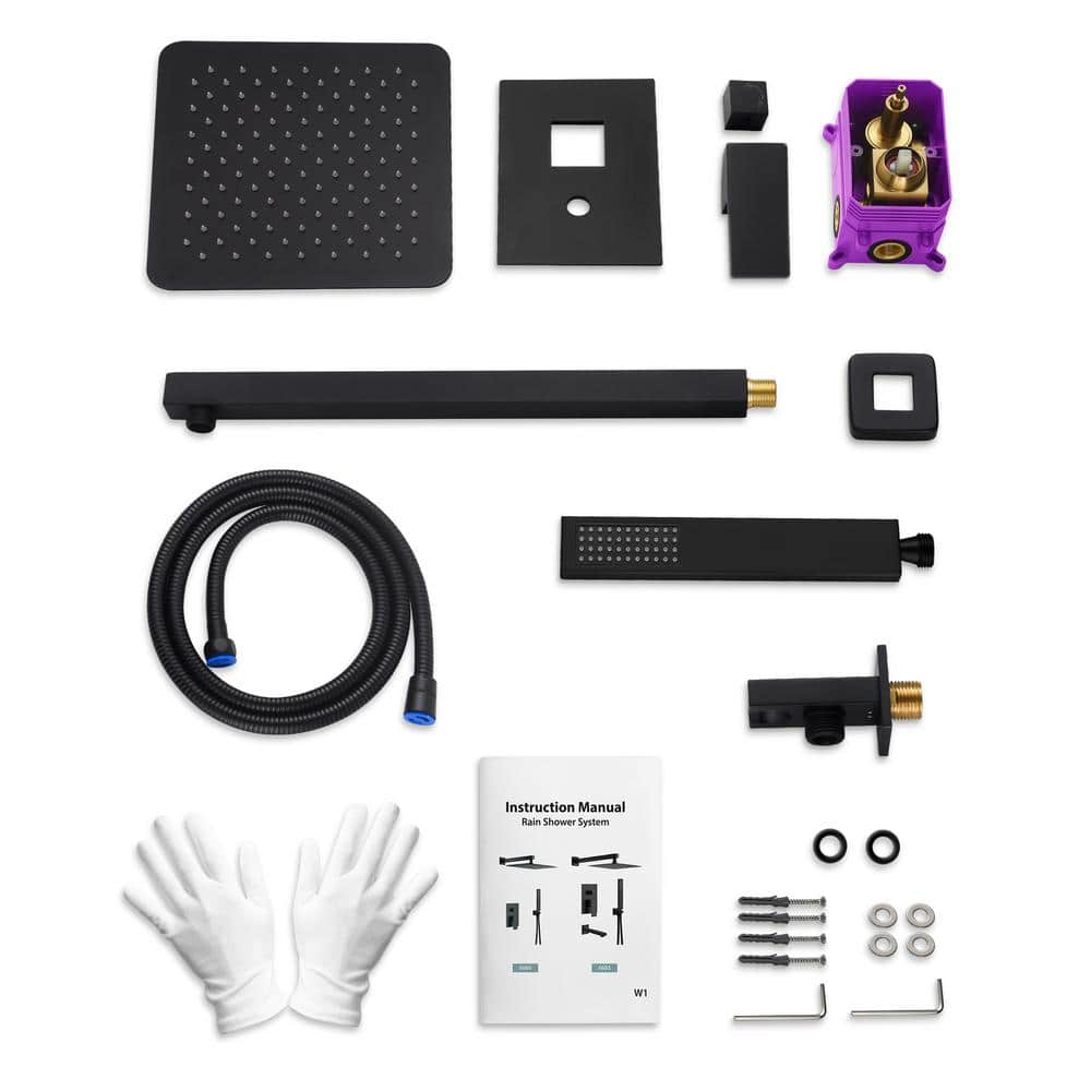 Matte Black Adjustable Rain Shower Head System with Handheld