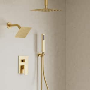 3-Spray Ceiling Mount 10 and 6 in. Dual Shower Head and Handheld Shower Head in Brushed Gold (Valve Included)