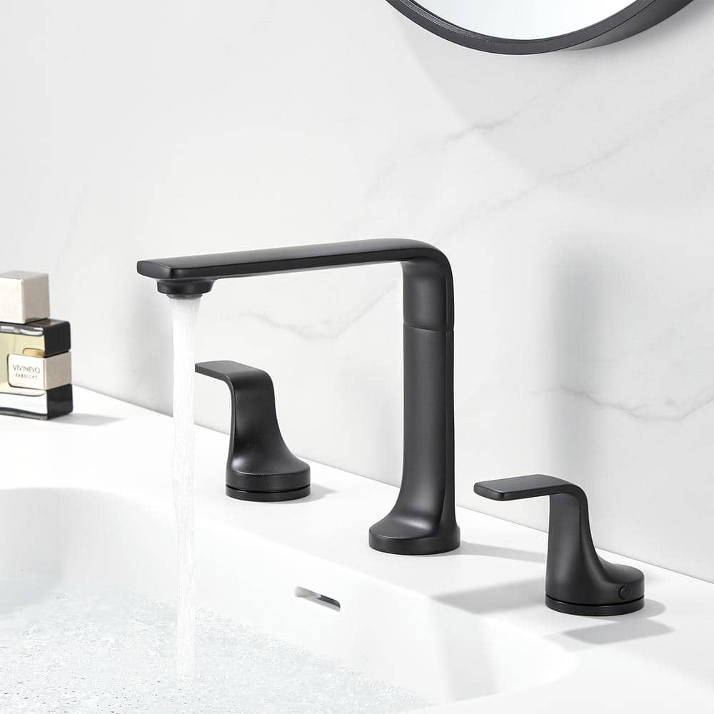 Matte Black Widespread 2-Handle Bathroom Faucet with Metal Push Pop-Up Drain