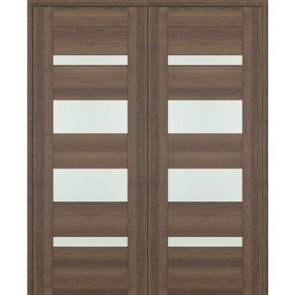 Belldinni Vona 07-01 60 in. x 80 in. Both Active 4-Lite Frosted Glass Pecan Nutwood Wood Composite Double Prehung Interior Door