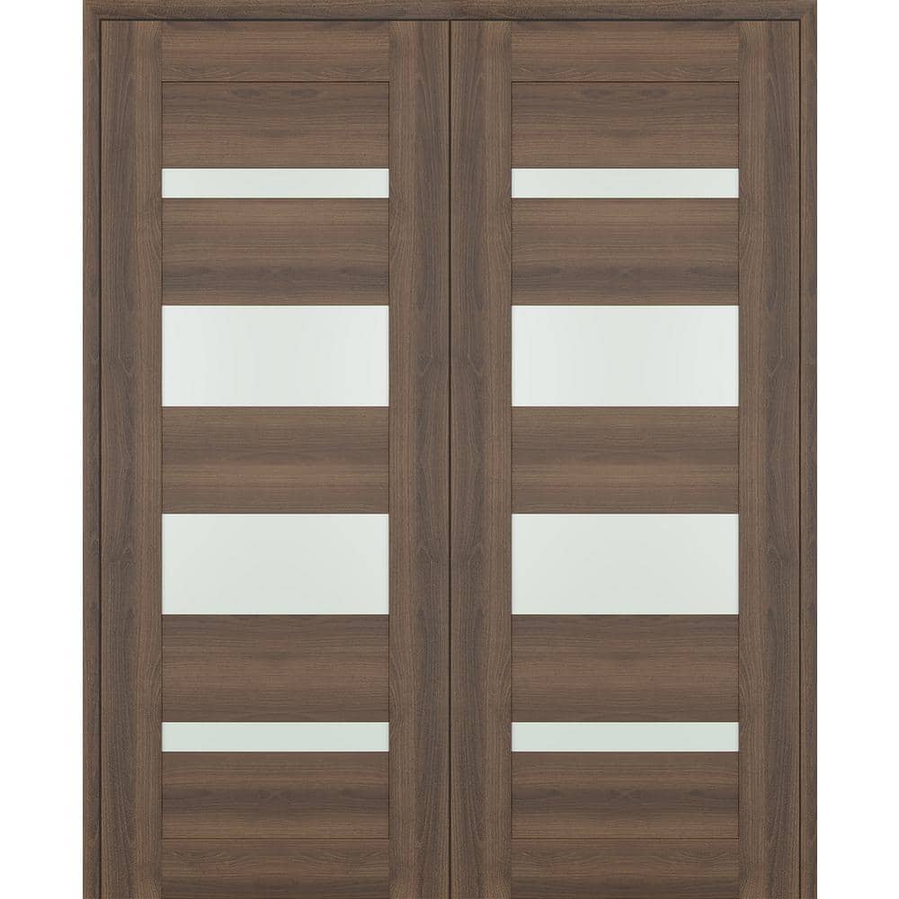 Vona 07-01 72 in. x 80 in. Both Active 4-Lite Frosted Glass Pecan Nutwood Wood Composite Double Prehung Interior Door price history on PriceWatchPro