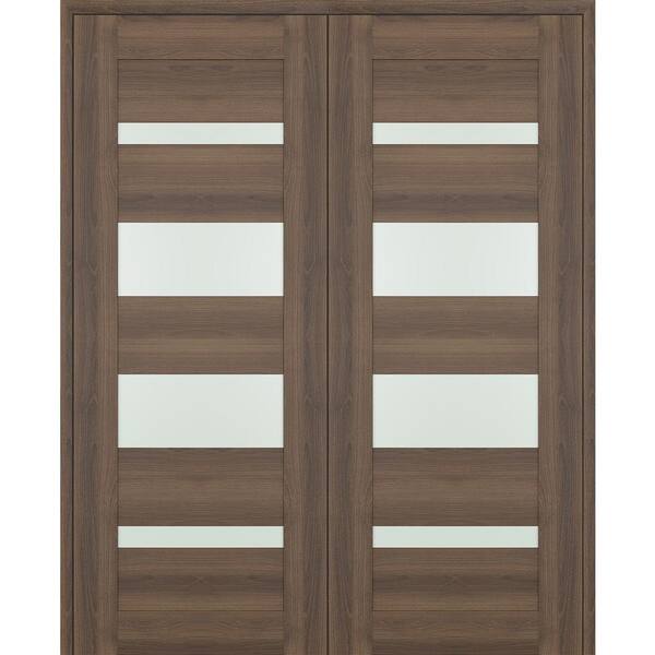 Belldinni 07-01 48 in. x 80 in. Both Active 4-Lite Frosted Glass Pecan Nutwood Wood Composite Double Prehung Interior Door