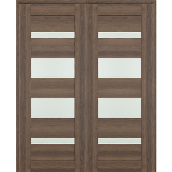 Belldinni Vona 07-01/72 in. x 84 in. Both Active 4-Lite Frosted Glass Pecan Nutwood Wood Composite Double Prehung Interior Door