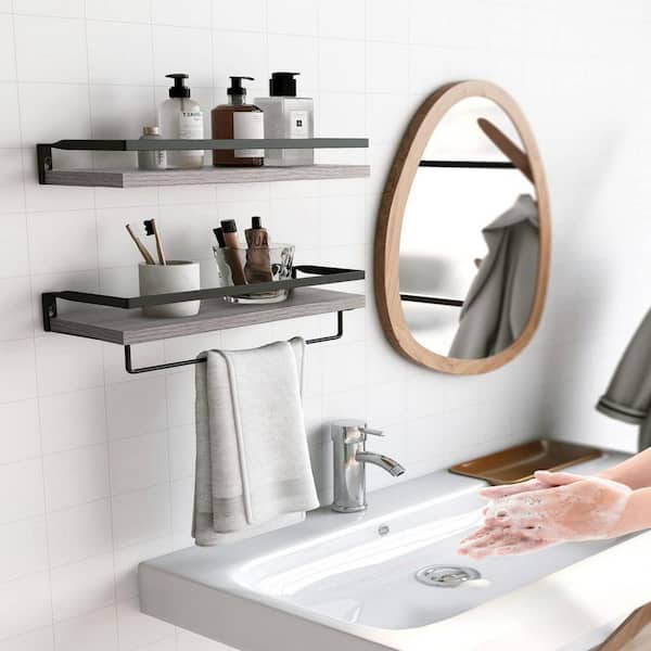 Wall Shelf Waterproof Self Adhesive ABS Strong Load Bearing Floating Shelf for Bathroom, Gray