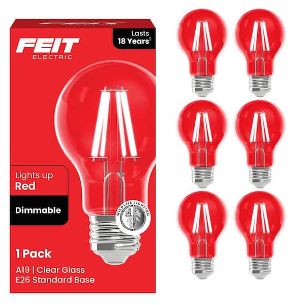 25-Watt Equivalent A19 Dimmable Filament Red Colored Glass E26 Medium Base LED Light Bulb (6-Pack)
