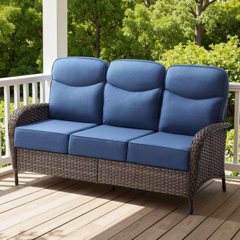 Opohoro Luna Brown Wicker Outdoor 3-Seat Couch with High Curved