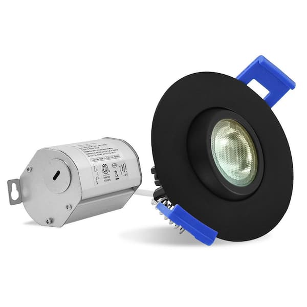 2 in. Integrated LED Recessed Light J-Box Gimbal 5W 5CCT Dimmable 400LM Directional Ceiling Light IC Rated ETL Black