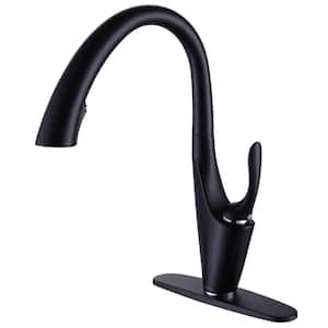 Single-Handle Pull Down Sprayer Kitchen Faucet with Advanced Spray Single-Hole Brass Kitchen Sink Taps in Matte Black