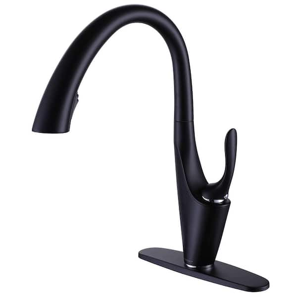 AIMADI Single-Handle Pull Down Sprayer Kitchen Faucet with Advanced Spray Single-Hole Brass Kitchen Sink Taps in Matte Black