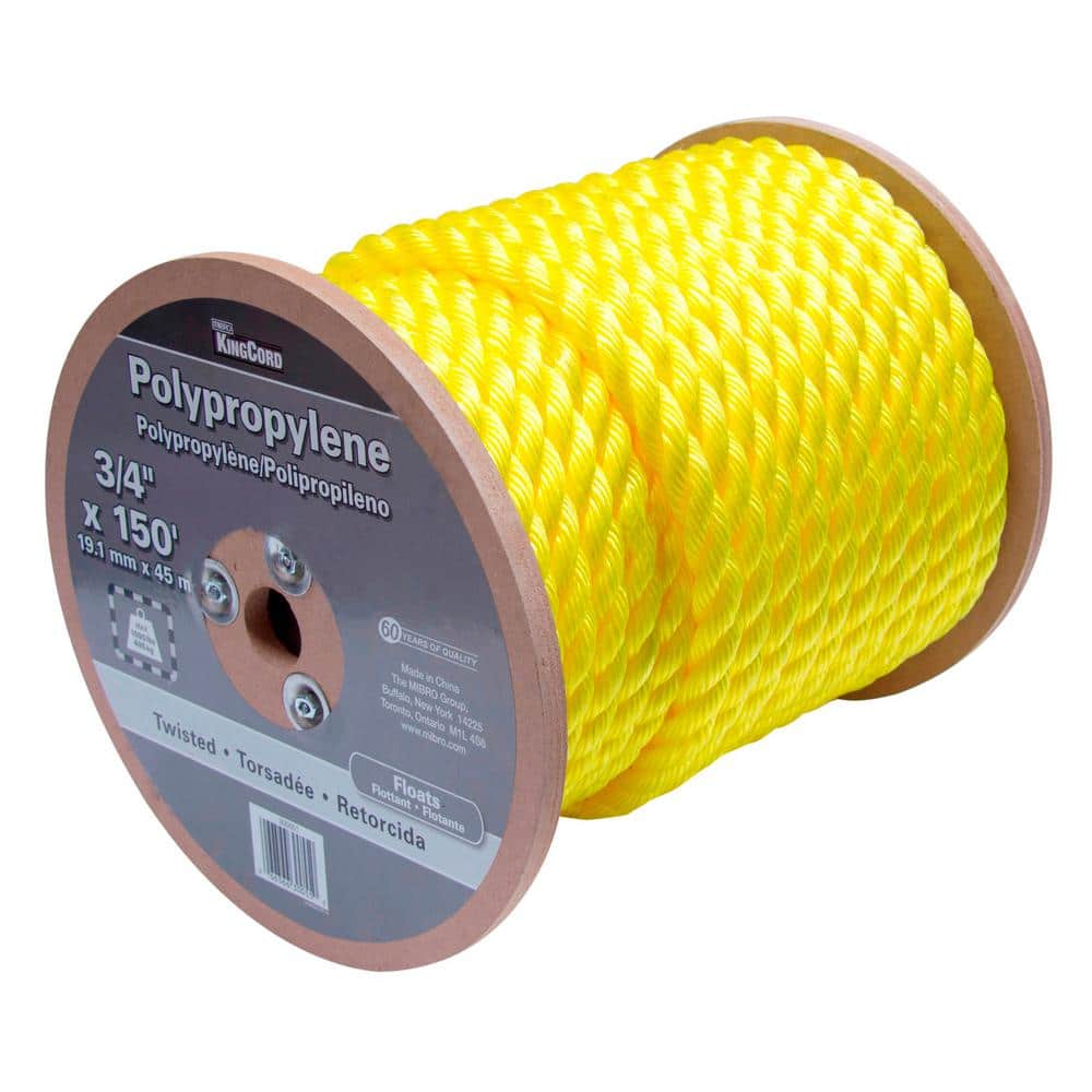 KingCord 3/4 in. x 150 ft. Yellow Twisted Polypropylene Rope 300551