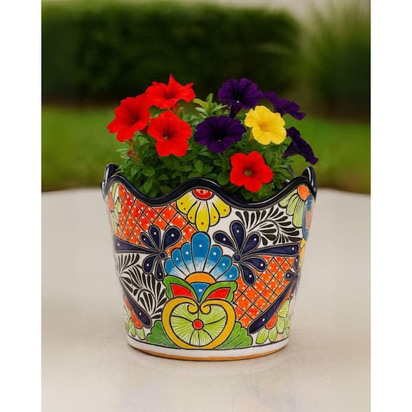 Talavera 12 in. W x 15 in. H Indoor Ceramic Wavy Planter