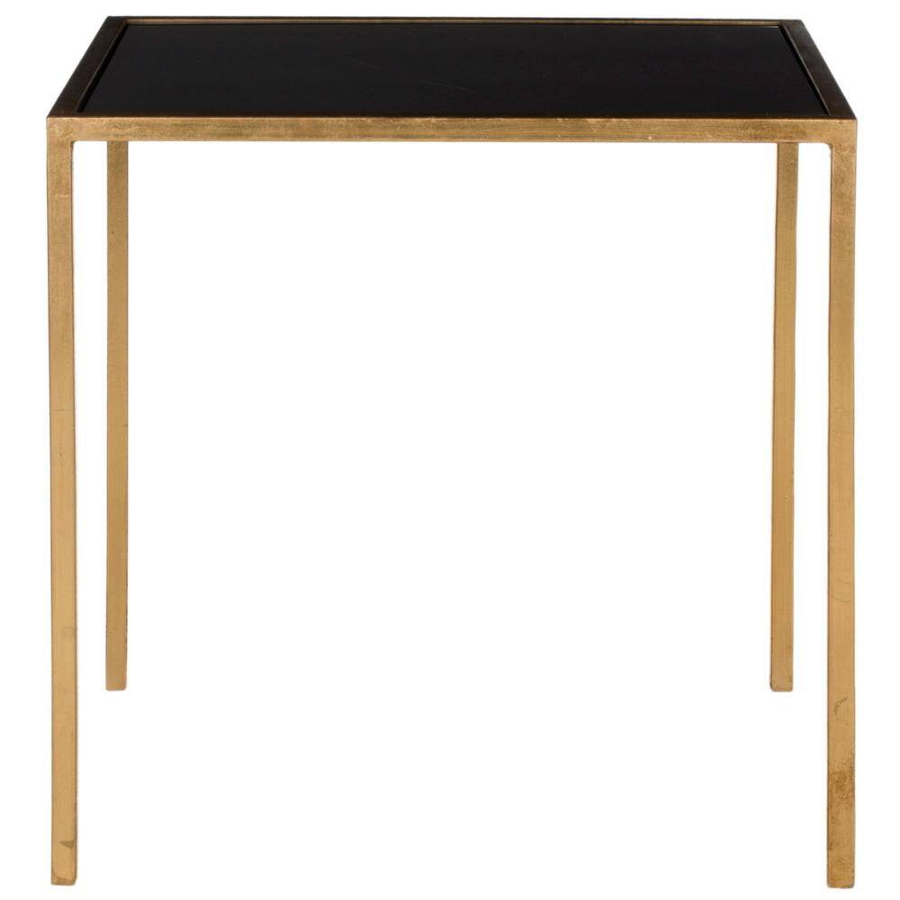 Transitional Gold & Black Square Metal Glass Accent Table