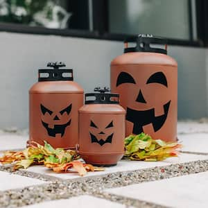 14 in. Halloween Orange Pumpkin Lanterns - Replica Propane Lanterns (Set of 3)