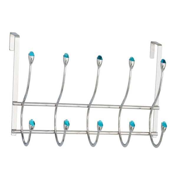 Elegant Home Fashions OTD - 5 Over The Door Hooks in Chrome with Blue Jewel