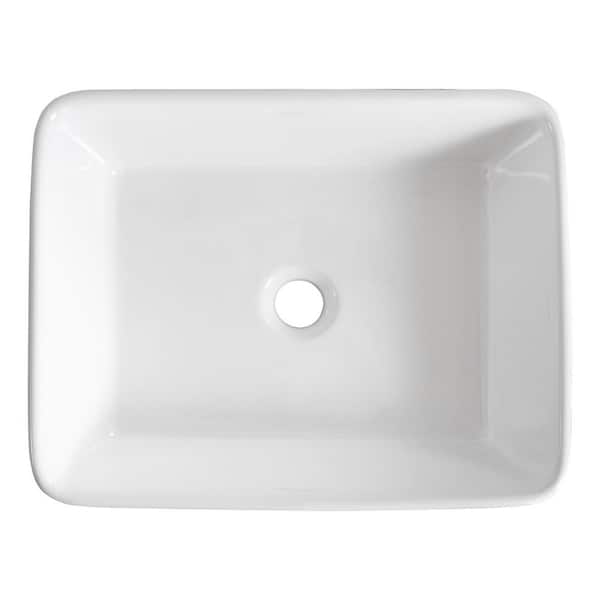 19 in. L x 15 in. W Rectangular Bathroom Ceramic Vessel Sink Art Basin in White