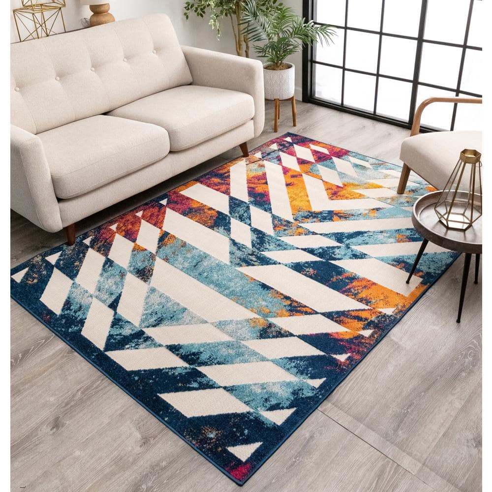 Multicolor Geometric Synthetic Indoor/Outdoor Area Rug 5'3" x 7'3"