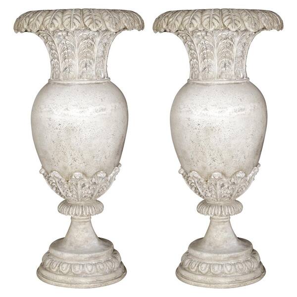 Design Toscano Versailles Floral 25.5 in. H Ancient Ivory Fiberglass Oviform Garden Urn (Set of 2)