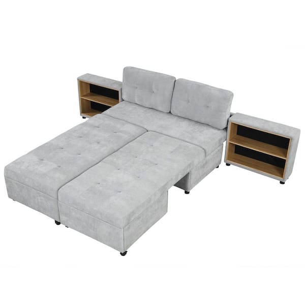 121.2 in. Chenille Sectional Sofa in. Gray with 2 Storage Racks