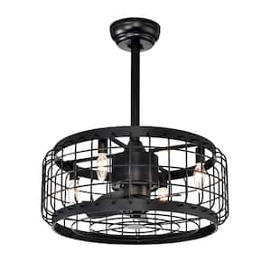 Light Pro 20.24 in. Indoor Matte Black Cage Ceiling Fan with Remote Control, Timer, 3 Speeds (No include Bulbs)