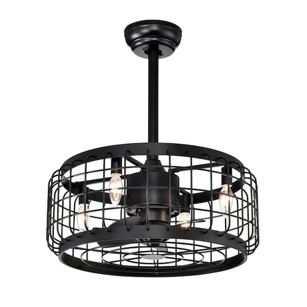Modland Light Pro 20.24 in. Indoor Matte Black Cage Ceiling Fan with Remote Control, Timer, 3 Speeds (No include Bulbs)
