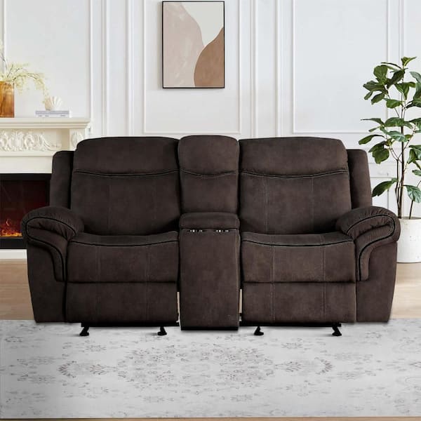 Benjara 80 in. Gray Solid Velvet 2-Seater Loveseat with USB Docks and Storage Console