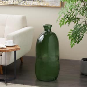 Green Handmade Tall Curved Ombre Spanish Bottle Recycled Glass Abstract Decorative Vase