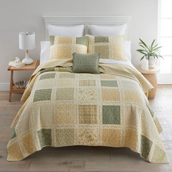 Meadow 3-Piece Yellow and Green Cotton Queen Quilt Set