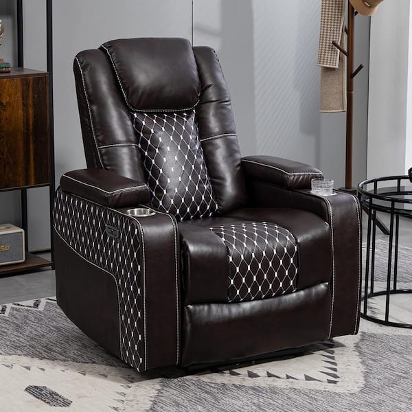 YOFE Basic Version 150° Lay Flat Brown PU Leather Power Zero Gravity Recliner Chair, Home Accent Chair w/Dual Charging Port
