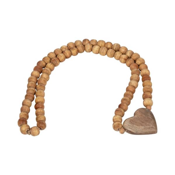 Liv & Skye Light Brown 28 in. x 1 in. Wood Beaded Garland with Heart