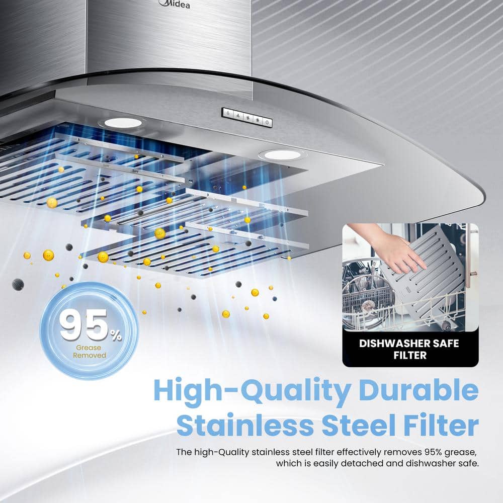 Midea 30" Stainless Steel Convertible Curved Glass Range Hood
