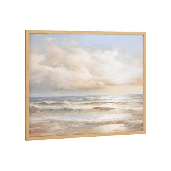 Kate and Laurel Gallery Beach Waves Sunset Cloud Landscape by The Creative Bunch Studio Gold Framed Art Print 20 in. x 16 in.