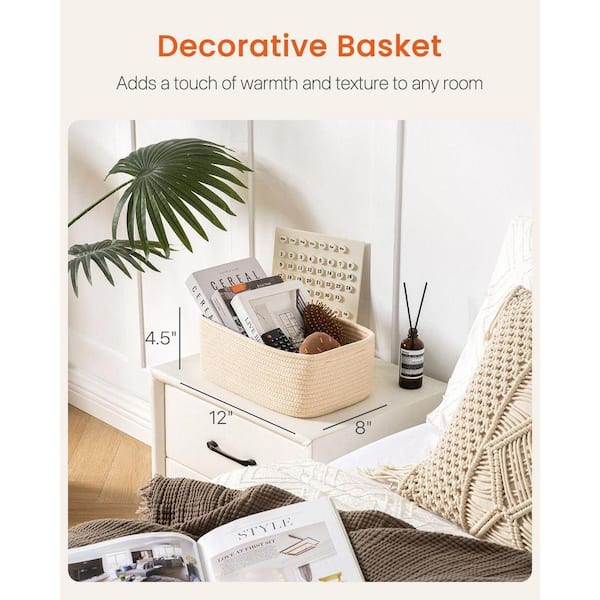 Beige 12 in. x 4.5 in. Woven Basket 3 Packs, Cotton Storage Basket