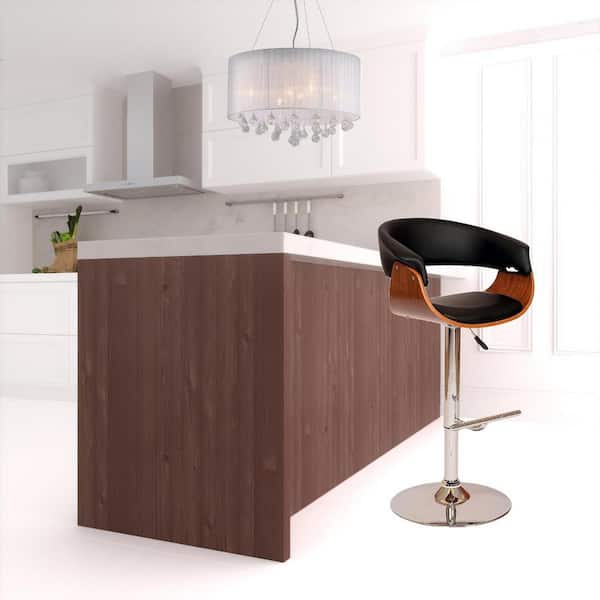 HomeRoots 24 in. Black Low Back Wood Bar Chair with Faux Leather Seat