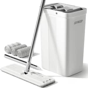 White Microfiber Flat Mop Bucket Set for Floor Cleaning