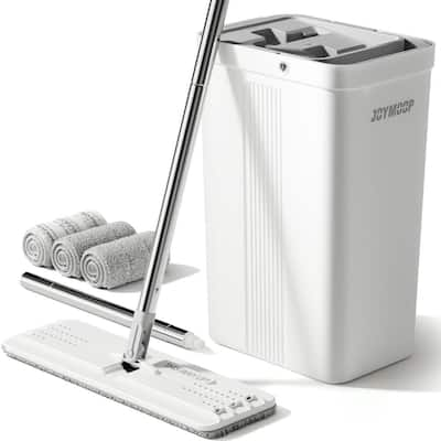 Red and White Microfiber Flat Mop and Bucket System with Broom NY562MS -  The Home Depot