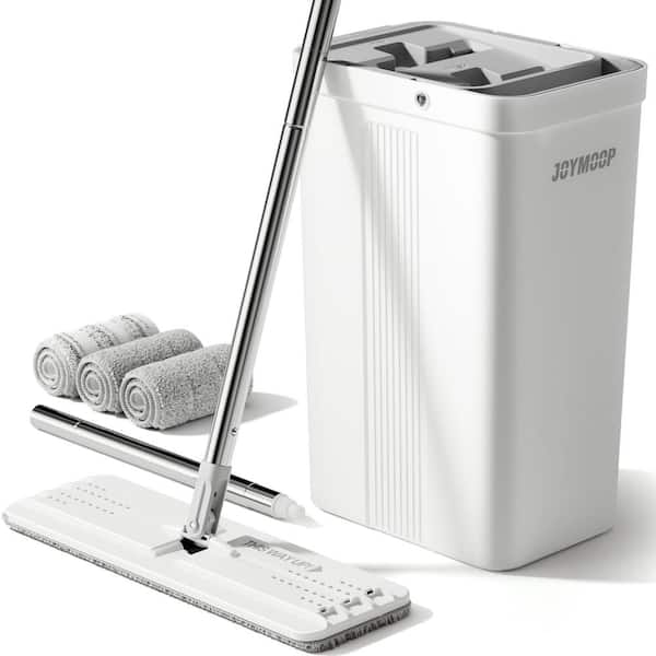Unbranded White Microfiber Flat Mop Bucket Set for Floor Cleaning