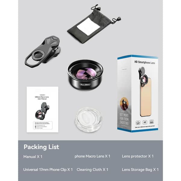 Acquista Obiettivo macro universale per smartphone APEXEL APL-HB100mm Obiettivo fotocamera per telefono 4K HD Nessuna distorsione sfocata in Italia a partire da 26