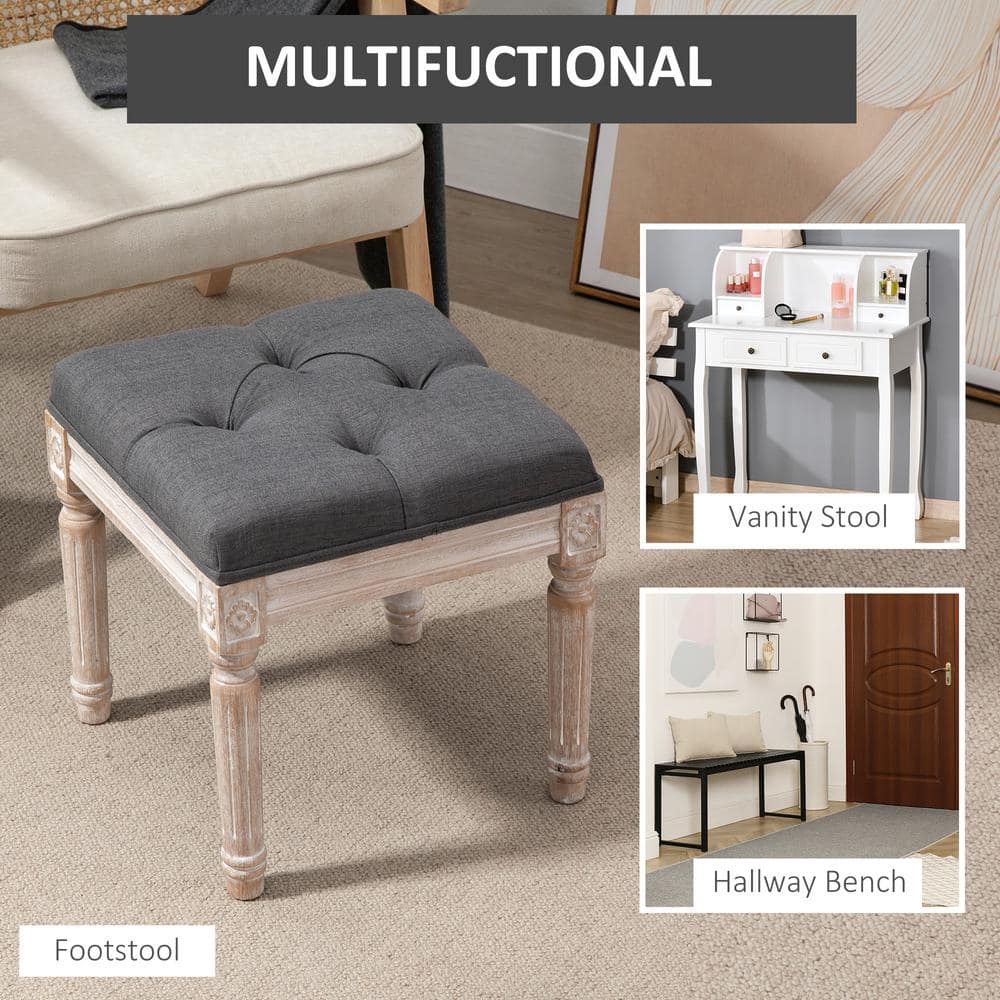 Vintage Grey Linen Tufted 54cm Lightweight Footstool
