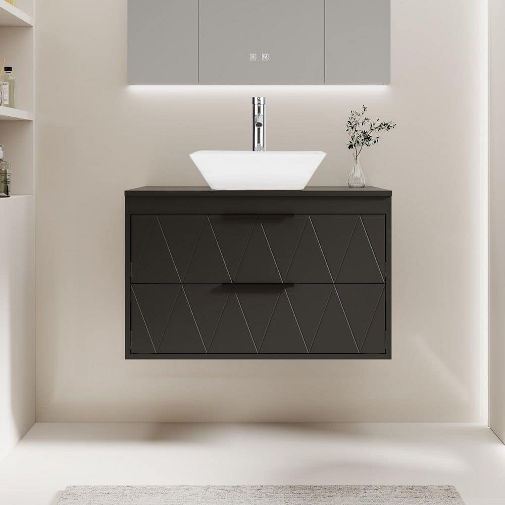 30 in. W x 20.5 in. D x 18.7 in. H Single Sink Bath Vanity in Black with White Ceramic Vessel Sink Top Chrome Faucet Set price history on PriceWatchPro