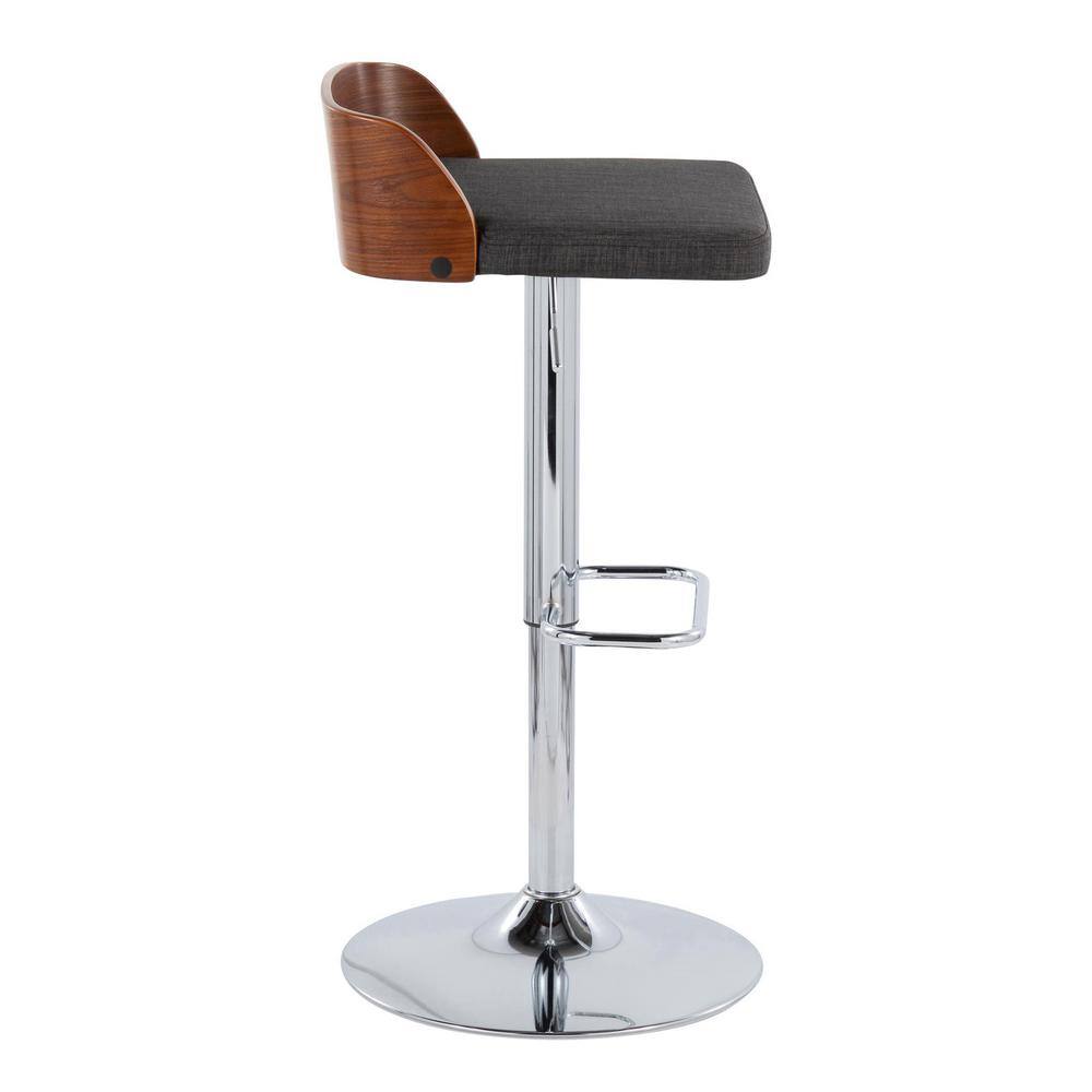 Dark Gray Adjustable Swivel Barstool with Wood Backrest