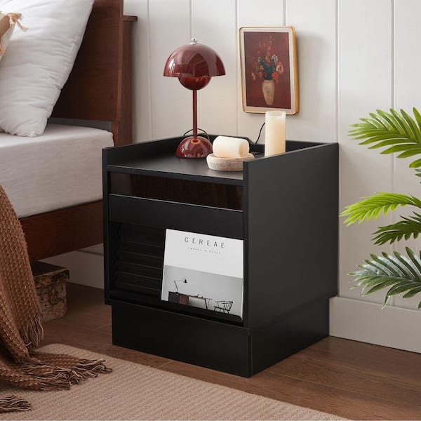 Black 2 Drawers 17 in. W Nightstand