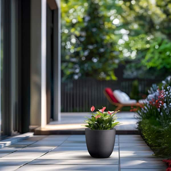 10 in. W x 9.5 in. H Charcoal Black Large Tall Round Concrete Planter / Garden Plant Pot for Indoor and Outdoor