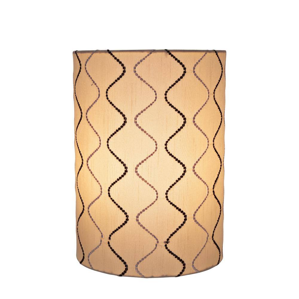 Yellowish Brown Embroidered Fabric Drum Lamp Shade, 8" x 11"