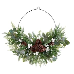 28 in. Unlit Christmas Pine, Eucalyptus and Berries Metal Circlet Artificial Wreath