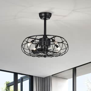 21 in. Industrial Indoor Matte Black Cage Reversible Ceiling Fan with Light Kit and Remote Control