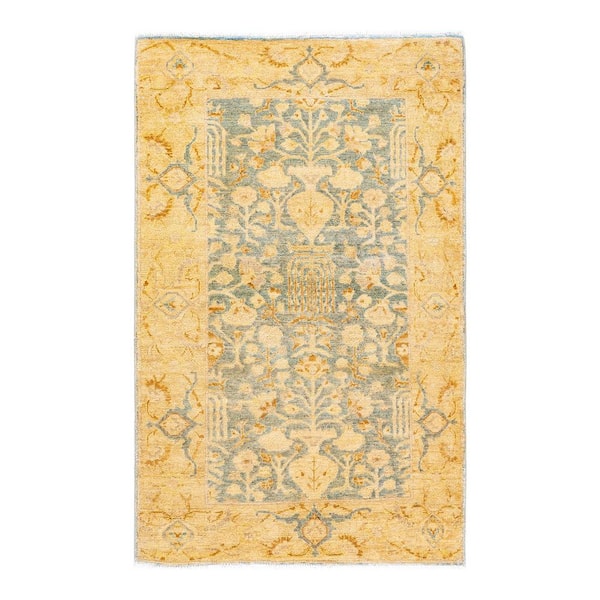 Solo Rugs One-of-a-Kind Contemporary Light Blue 3 ft. x 5 ft. Hand Knotted Floral Area Rug