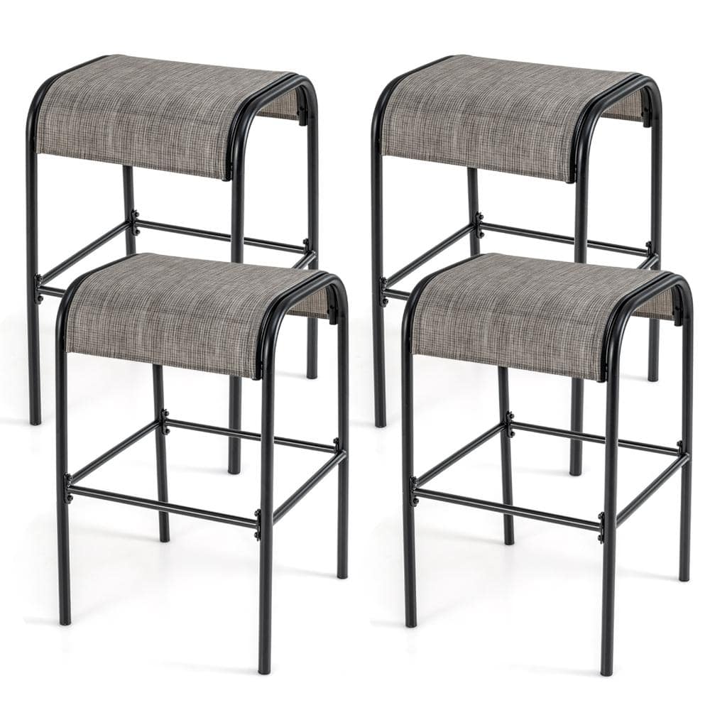 Set of 4 Backless Fabric and Metal Outdoor Bar Stools with Curved Seats, Coffee and Black price history on PriceWatchPro