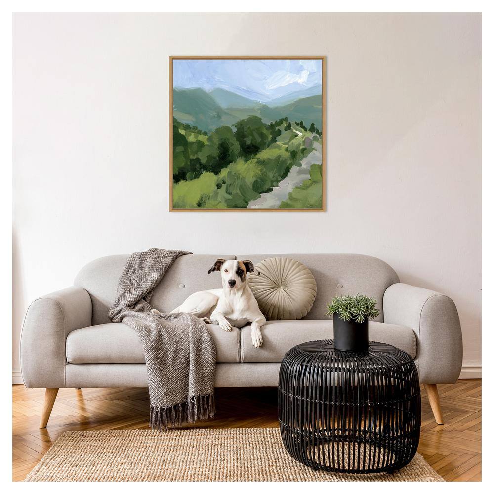 Tree Lined Path Landscape Canvas Print with Brown Frame