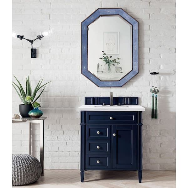James Martin Vanities Brittany 30 in. W x 23.5 in.D x 34 in. H Single Vanity in Victory Blue with Solid Surface Top in Arctic Fall